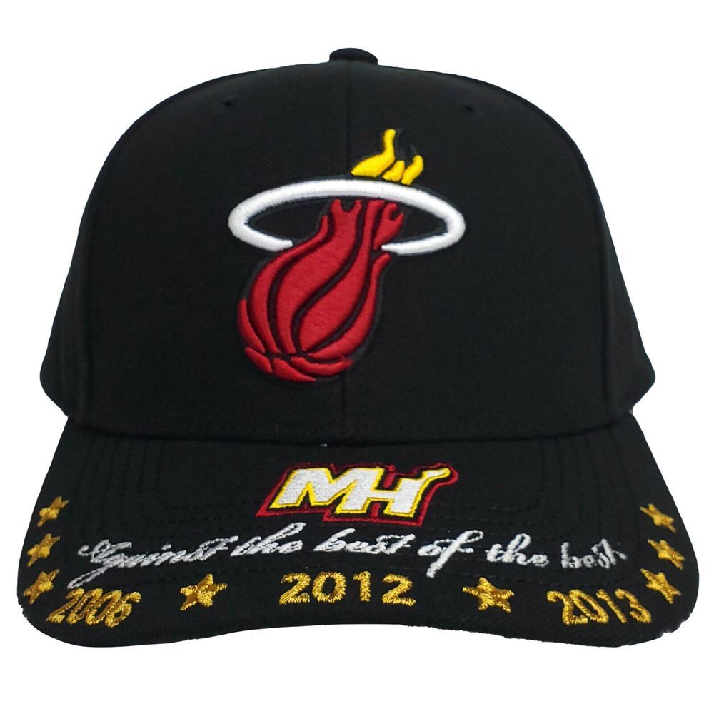 Miami Heat Mitchell & Ness NBA Pro Fit Snapback Hat Cap‎ 3D Logo Black NWT